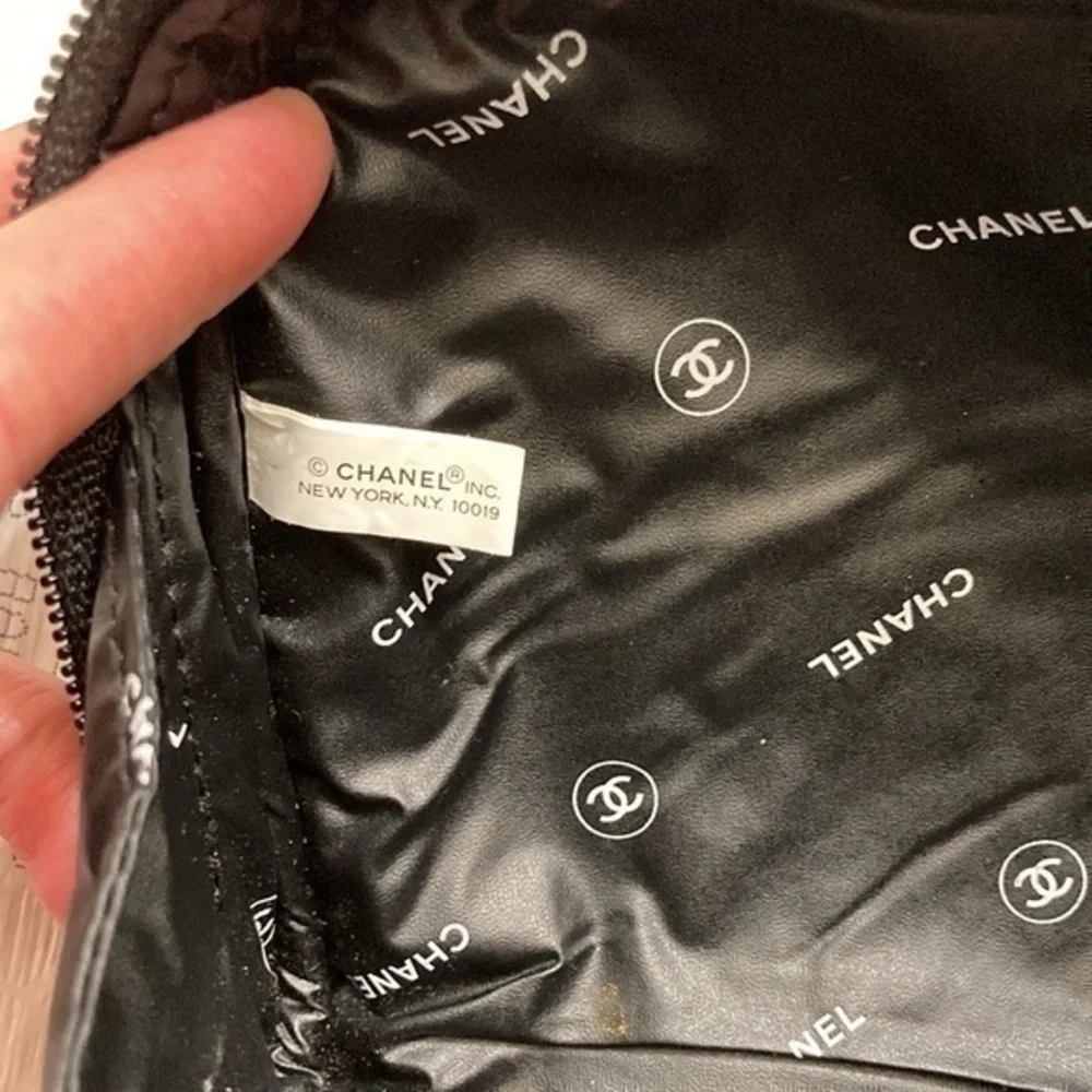 Chanel black parfums cosmetic makeup bag